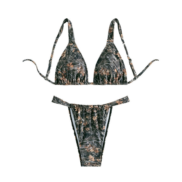 Damen Triangel-Bikini mit modischem Camouflage-Muster und verstellbaren Trägern Drune