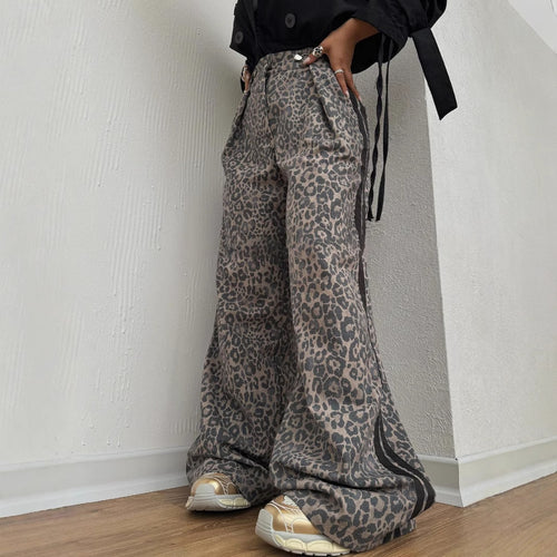 Damen Elegante Maxihose mit Leopardenmuster Drune