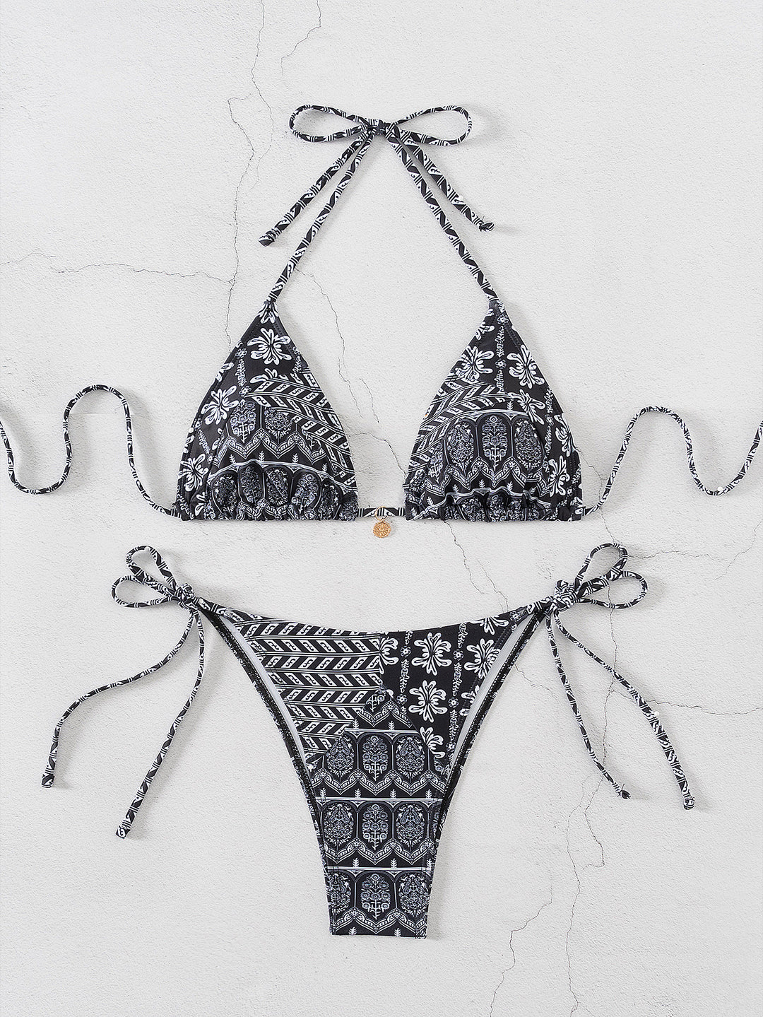 Damen Triangel-Bikini mit verspieltem Palmenmuster Drune