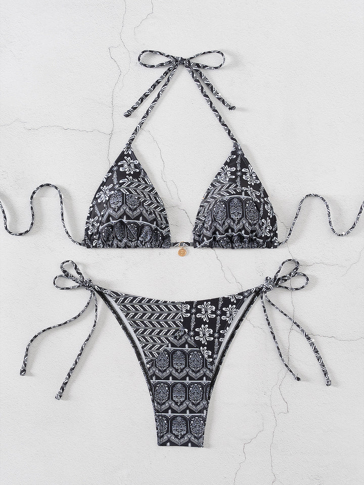 Damen Triangel-Bikini mit verspieltem Palmenmuster Drune