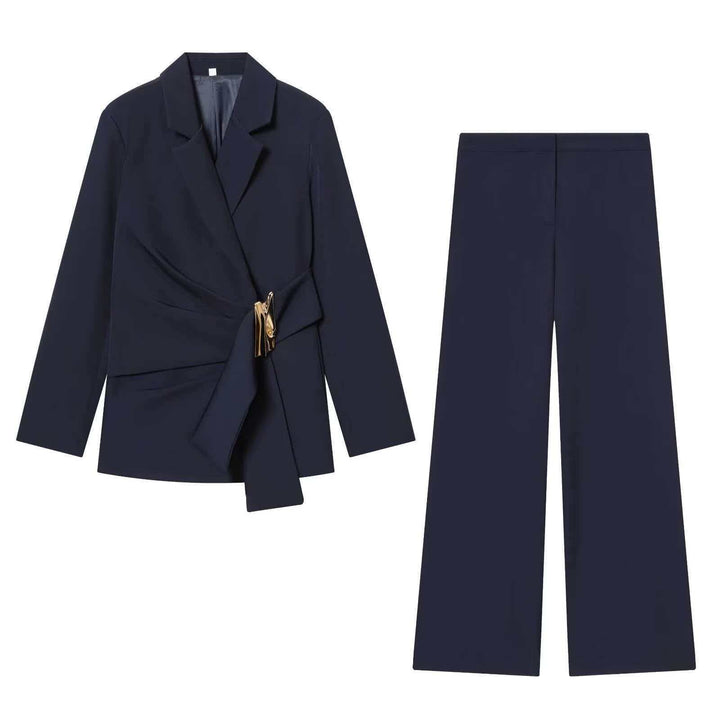 Damen nan elegante High‑Waist Weitbein-Anzughose mit flachem Bund und verdeckter Naht Drune
