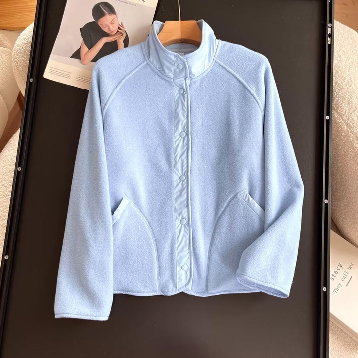 Damen kuschelige Fleece-Jacke mit elastischem Kragen und praktischen Taschen Drune