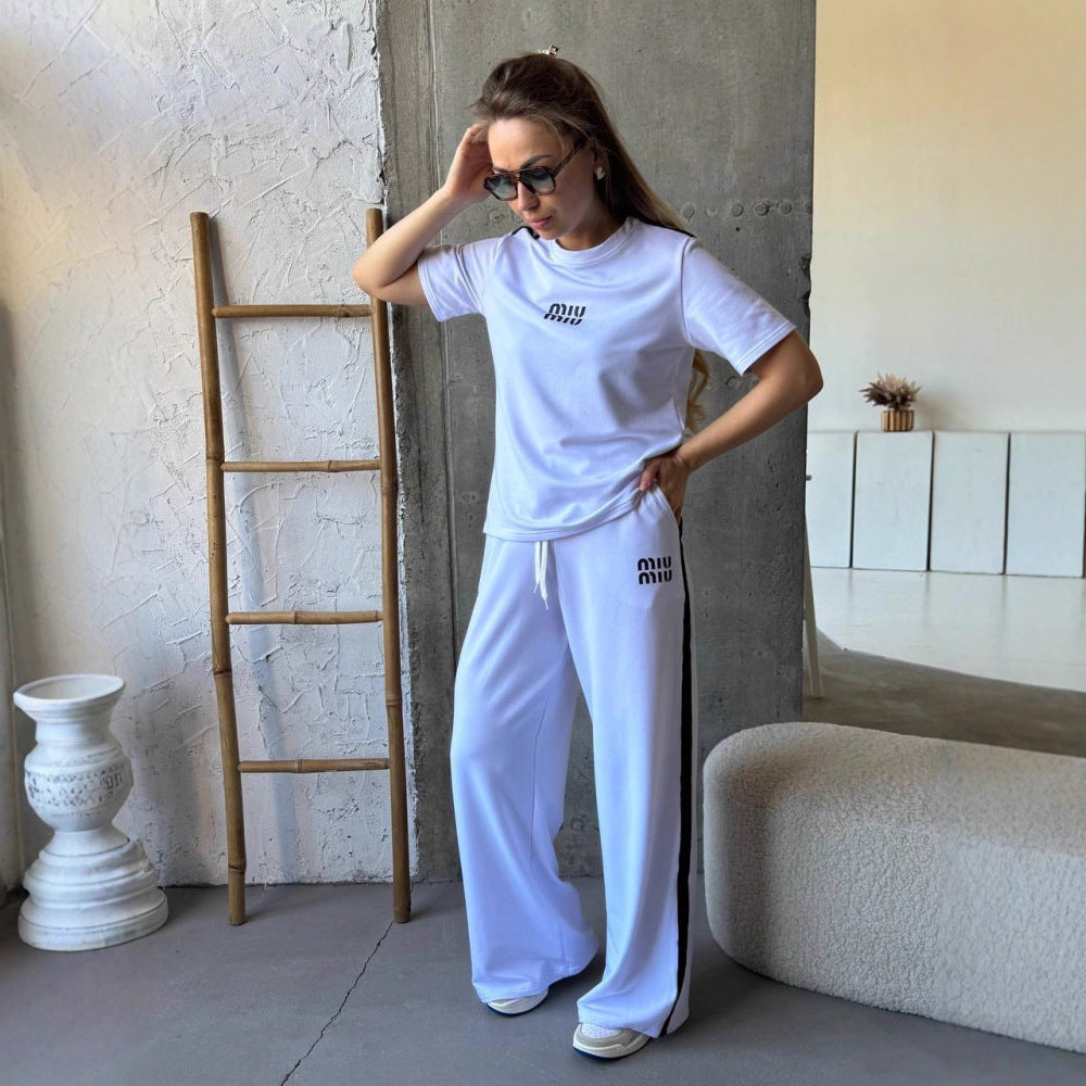 Damen Sportliches T-Shirt und lässige Weite Hose Set Drune
