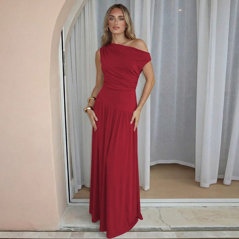 Damen Langarm Maxikleid mit asymmetrischem Schnitt und komfortablem Taillenbereich Drune