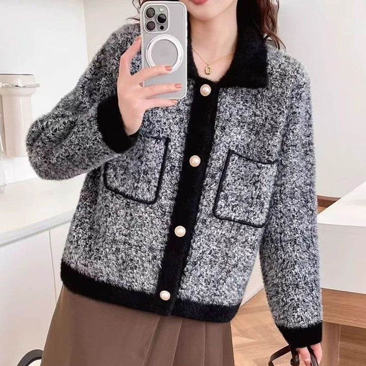 Damen kuschelige Jacke mit kontrastierenden Taschen Drune