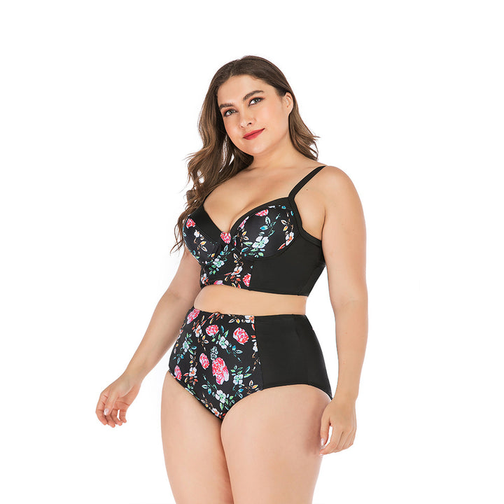 Damen Hochtailliertes Bikini-Set mit floralem Oberteil und unterstützendem Schnitt Drune