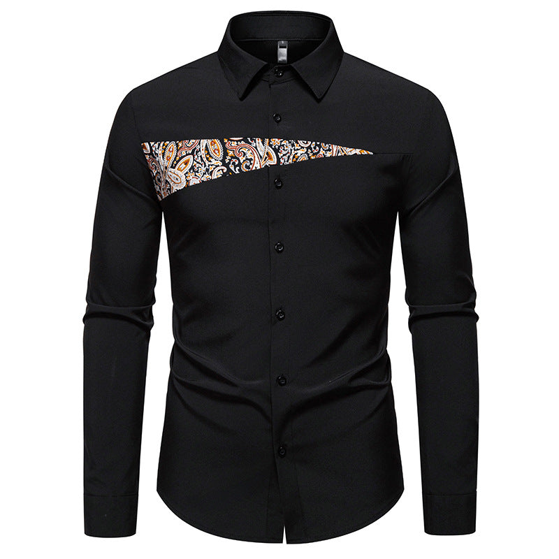 Herren modisches Langarmhemd mit asymmetrischem Muster Drune