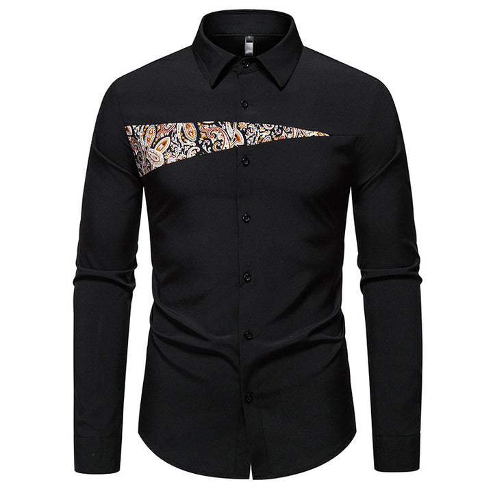 Herren modisches Langarmhemd mit asymmetrischem Muster Drune