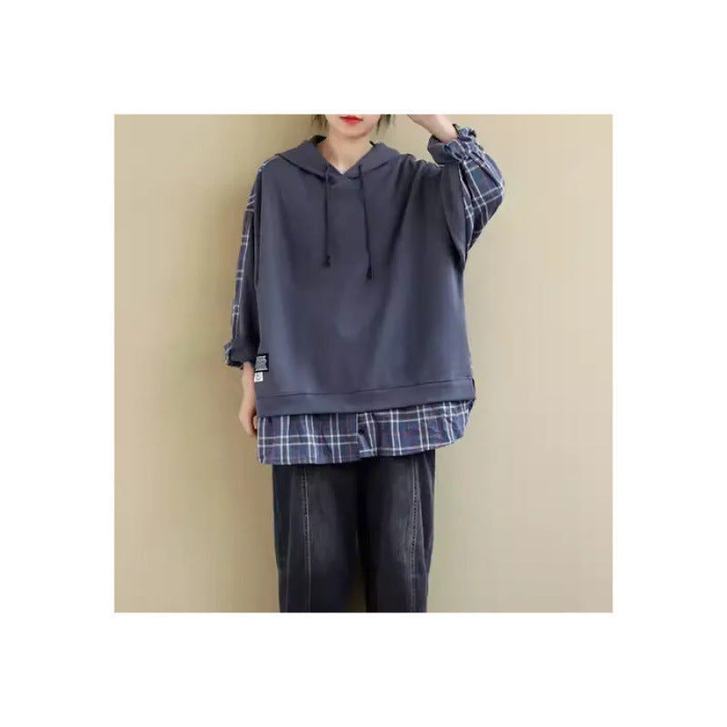 Damen Kapuzenpullover mit lässiger Karo-Applikation und weichem Innenfutter Drune