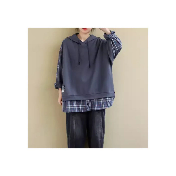Damen Kapuzenpullover mit lässiger Karo-Applikation und weichem Innenfutter Drune