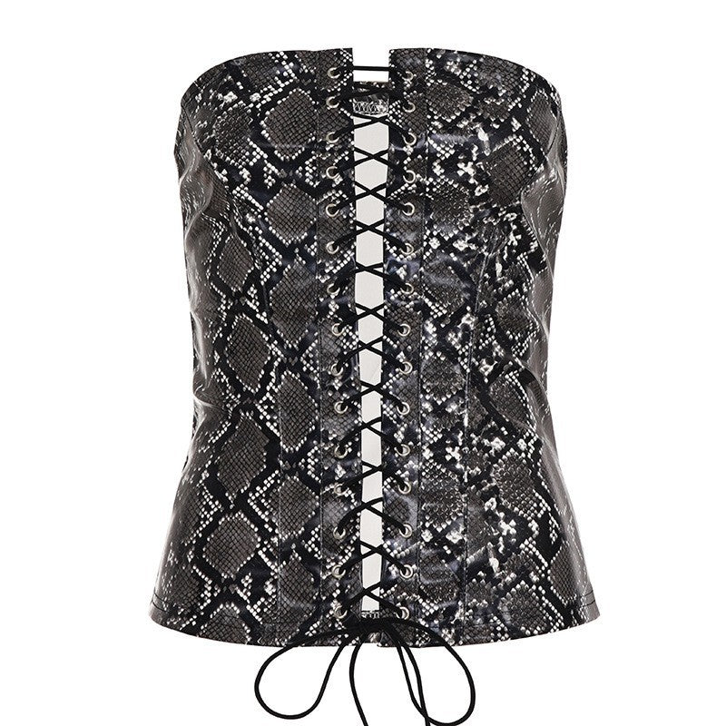 Damen Crop-Top im Schlangenleder-Look Drune