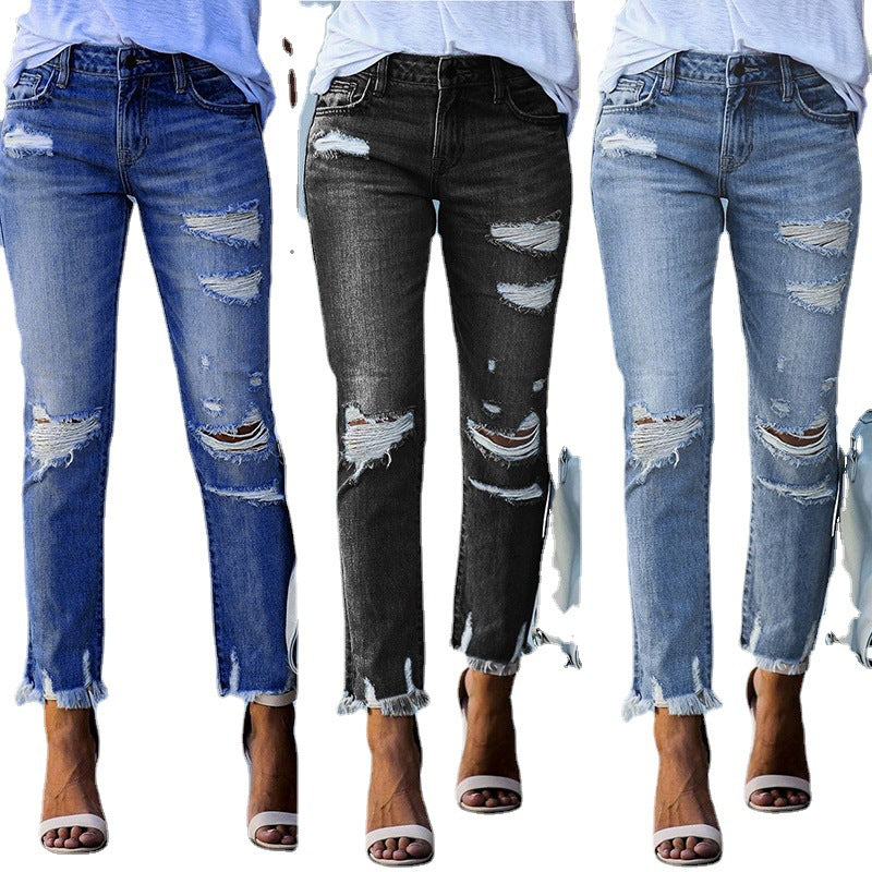 Damen modische Destroyed Jeans Drune