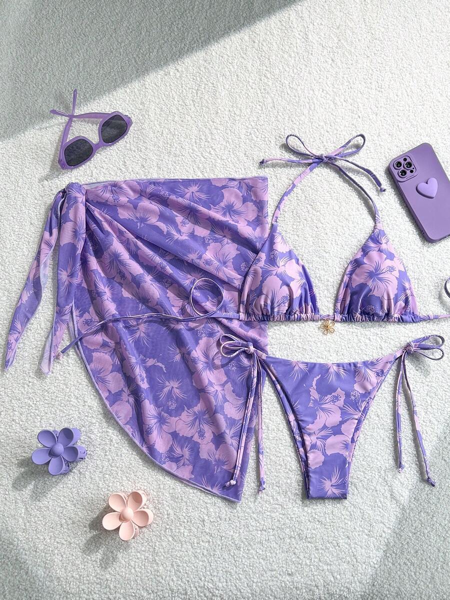 Damen Triangel-Bikini-Set mit verstellbaren Trägern und Wickeltuch Drune
