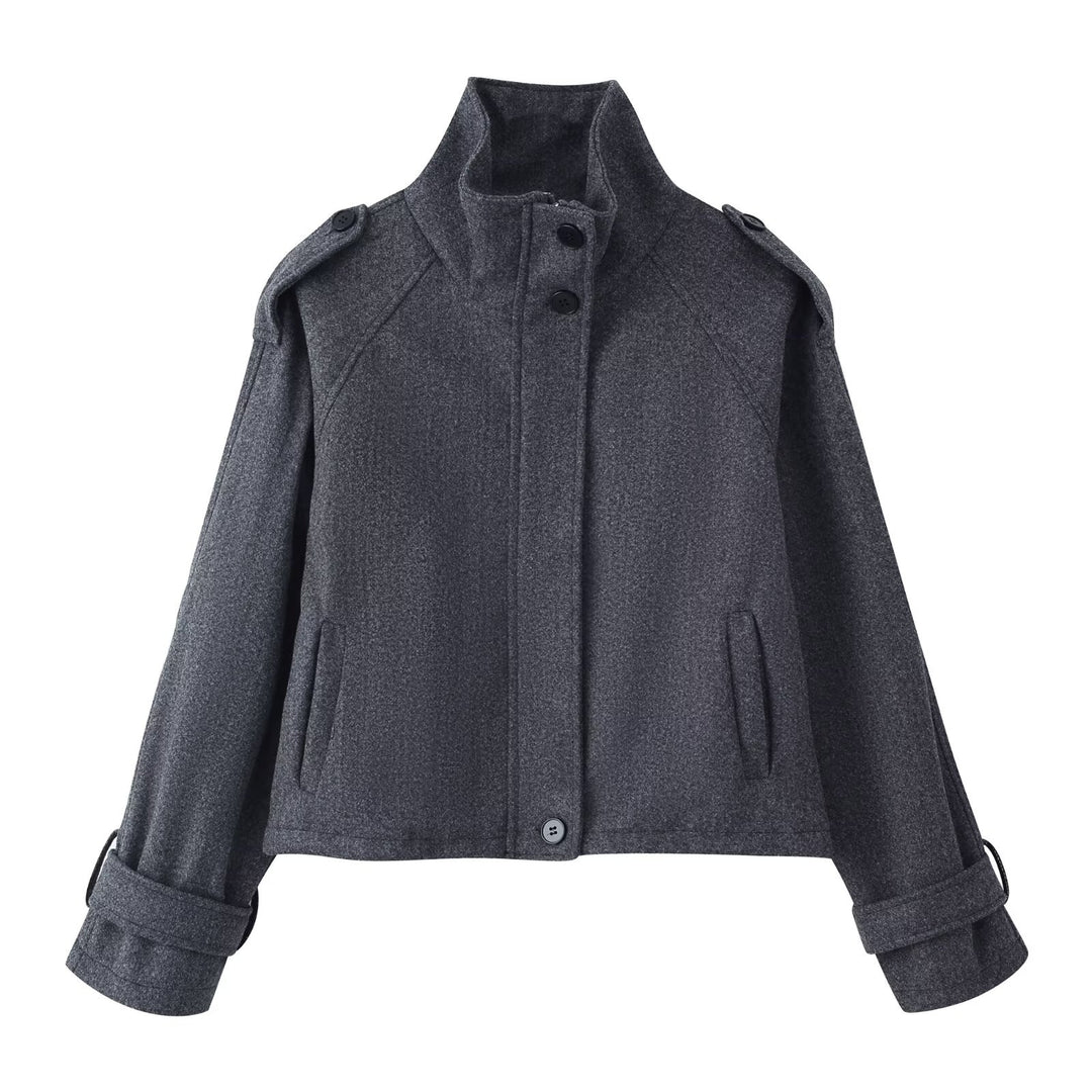 Damen nan kurze Wolljacke mit Stehkragen, Schulterklappen, verdeckter Knopfleiste und verstellbaren Manschetten Drune
