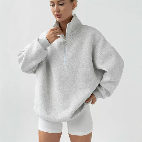 Damen Oversized Kapuzenpullover mit hohem Kragen und Reißverschluss Drune