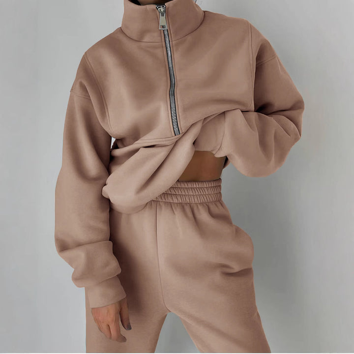 Damen lässiger Oversized-Hoodie und Jogginghose Set mit praktischem Reißverschluss Drune