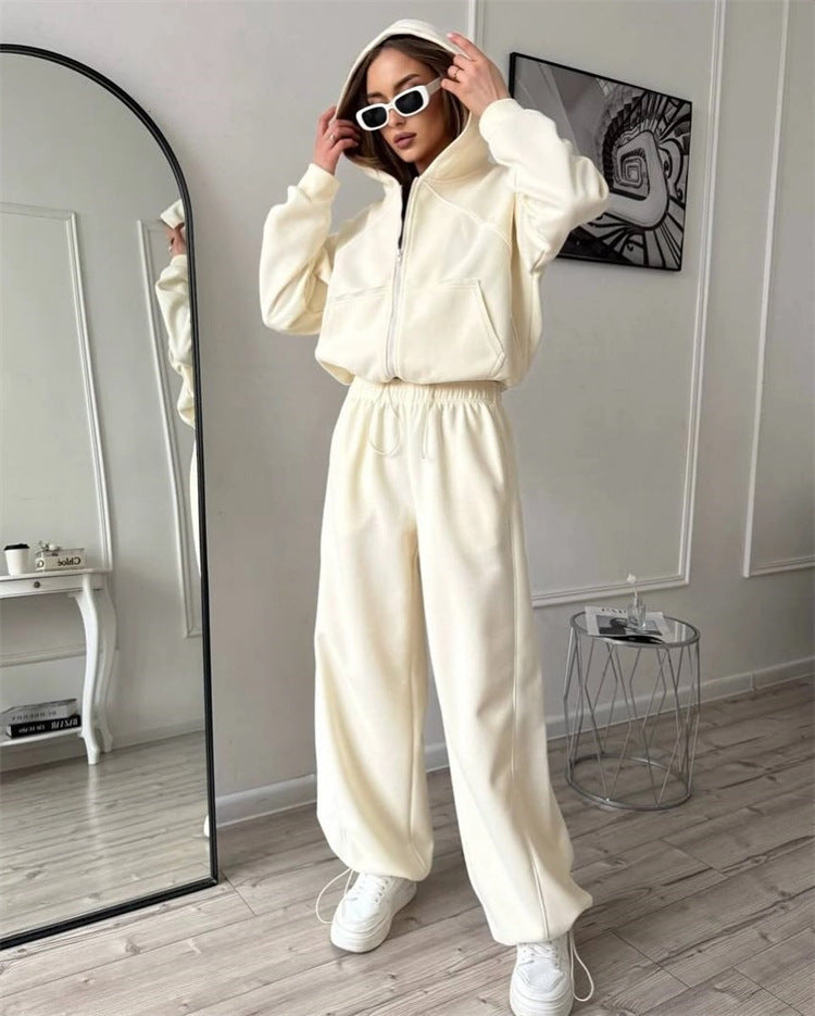 Damen sportlicher Kapuzenjacken- und Jogginghosen-Set mit modernem Design und praktischen Taschen Drune