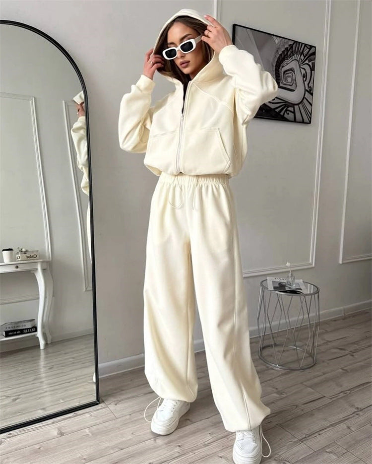 Damen Sportliches cropped Kapuzen-Set mit kontrastierenden Paspeln Drune
