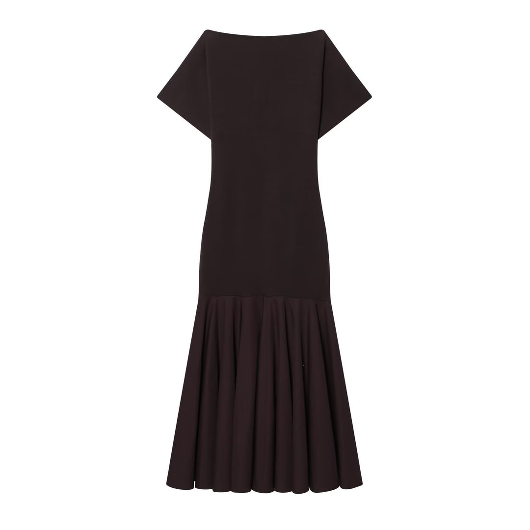 Damen Elegantes Maxikleid mit schwingendem Rock und asymmetrischem Ausschnitt Drune