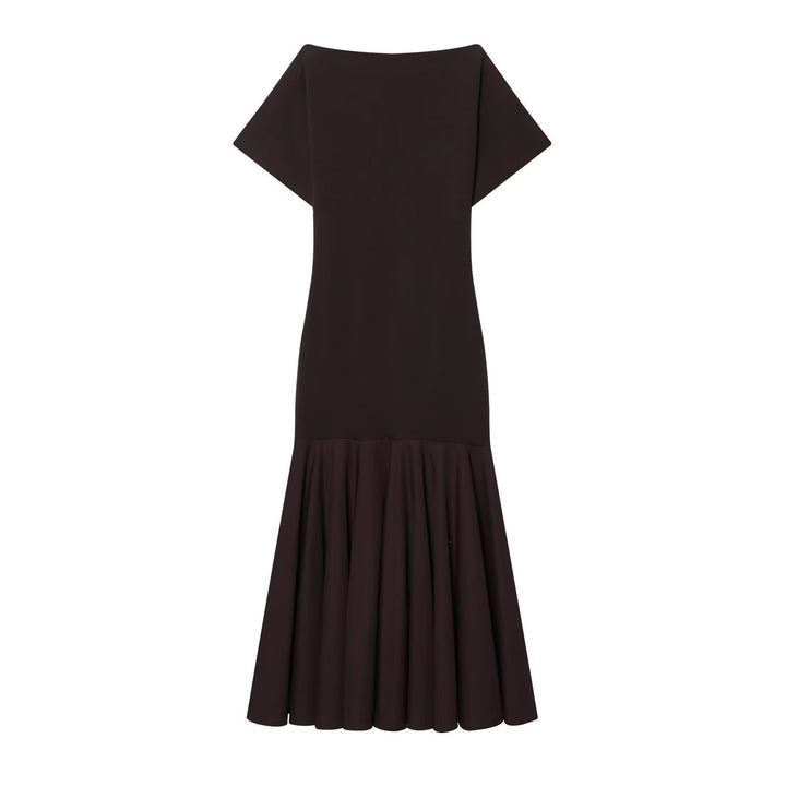 Damen Elegantes Maxikleid mit schwingendem Rock und asymmetrischem Ausschnitt Drune