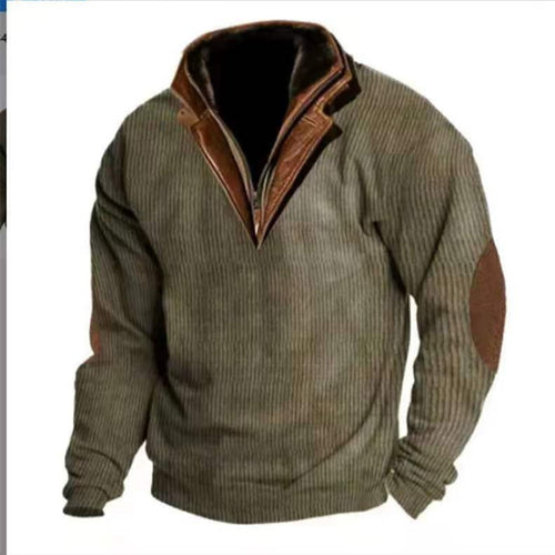 Herren Strickpullover mit Lederdetails und hohem Kragen Drune