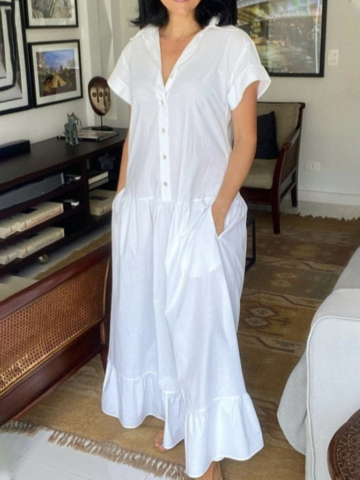 Damen Maxikleid mit Knopfleiste und praktischen Taschen Drune