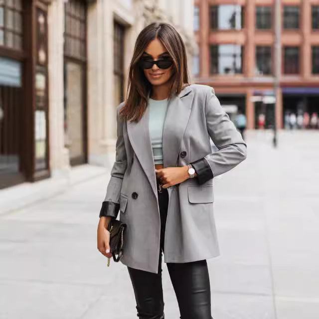 Damen Eleganter Oversized Blazer mit doppelter Knopfreihe und strukturierten Ärmeln Drune