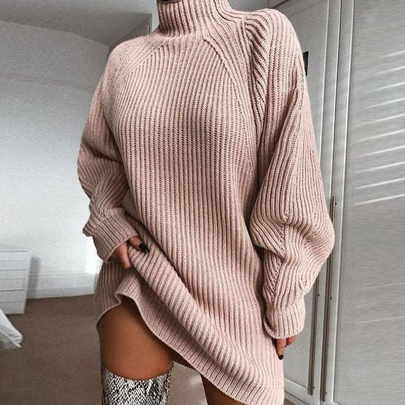 Damen Oversized Strickpulli mit hohem Kragen und eleganten Rippdetails Drune