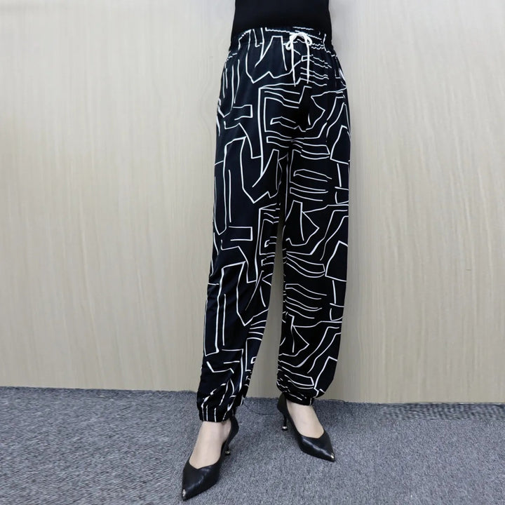Damen Bequeme Freizeithose mit Paris-Motiv und elastischem Bund Drune