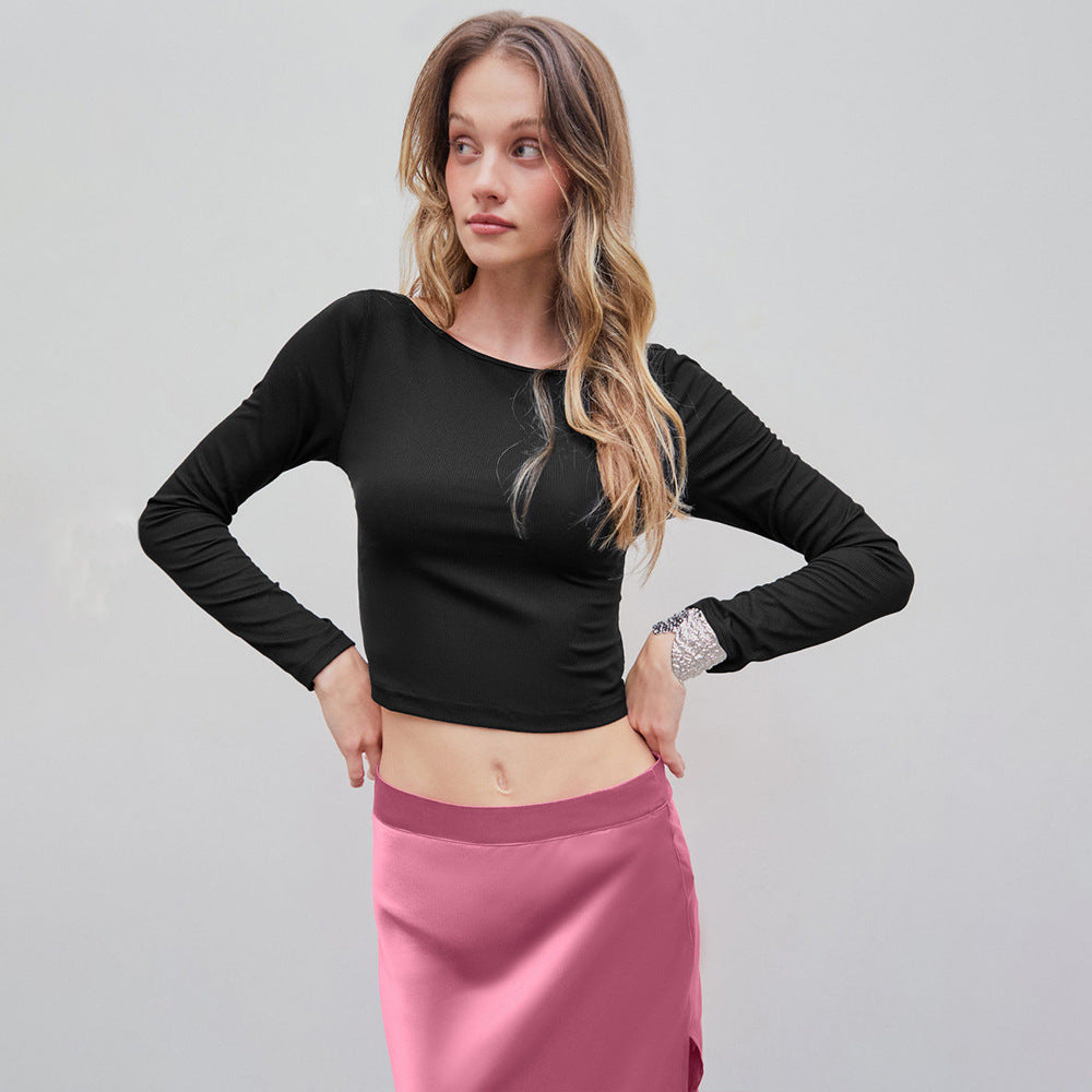 Damen Crop-Top mit langen Ärmeln und elegantem Rundhalsausschnitt Drune