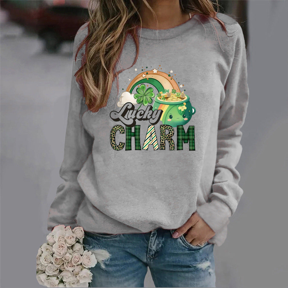 Damen Sweatshirt mit kreativem Glücks-Motiv Drune