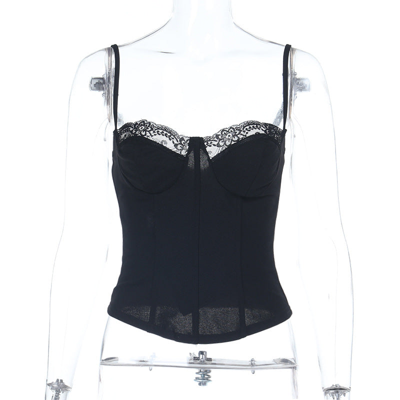 Damen Spitzen-Corsage mit verstellbaren Trägern und geschnürtem Detail Drune
