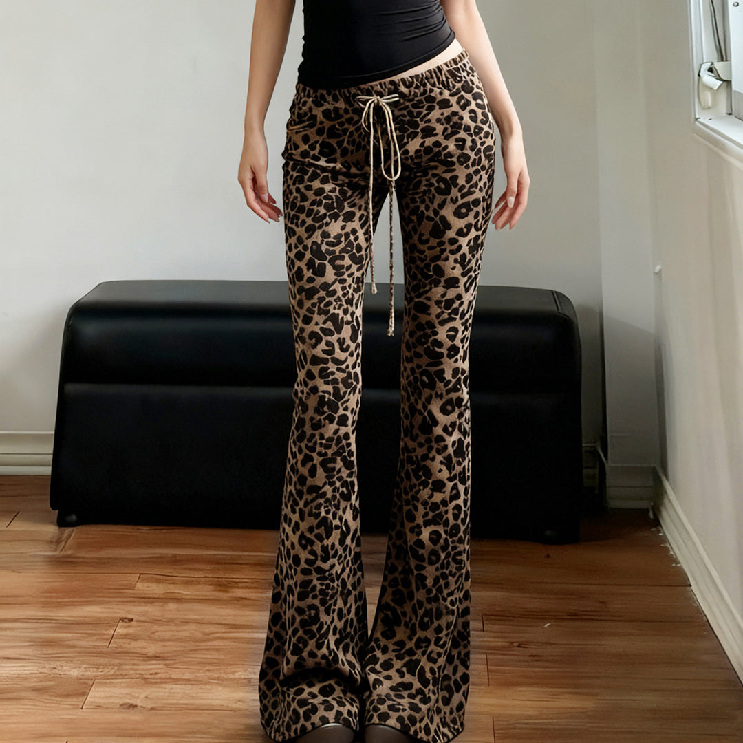 Damen Flared Leopardenmuster Hose Drune