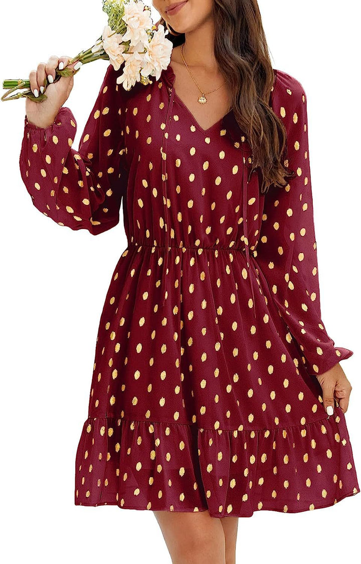 Damen lässiges Freizeitleinenkleid mit Rüschendetails Drune