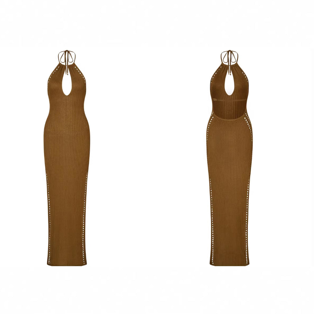 Damen figurbetontes Strickkleid mit tiefem V-Ausschnitt Drune