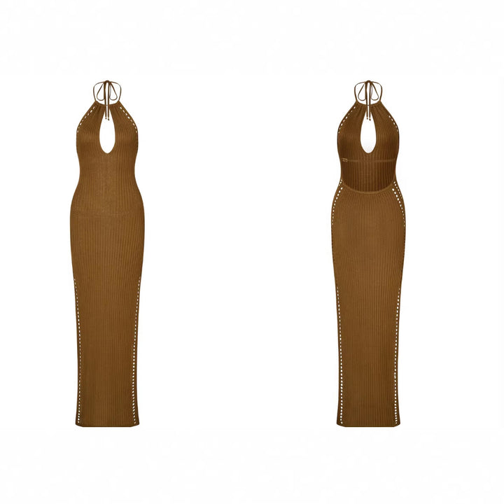 Damen figurbetontes Strickkleid mit tiefem V-Ausschnitt Drune