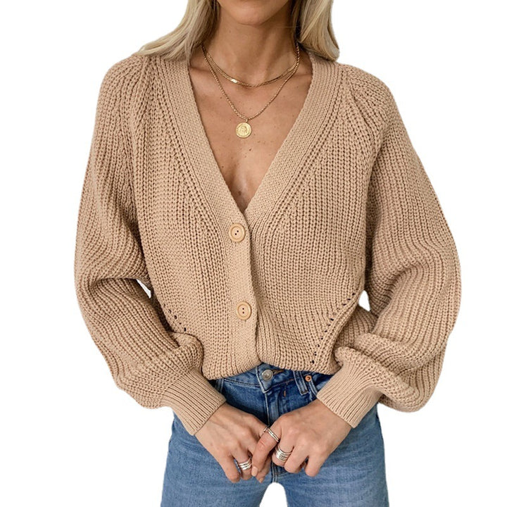Damen legerer V-Ausschnitt Strickcardigan mit Knöpfen Drune