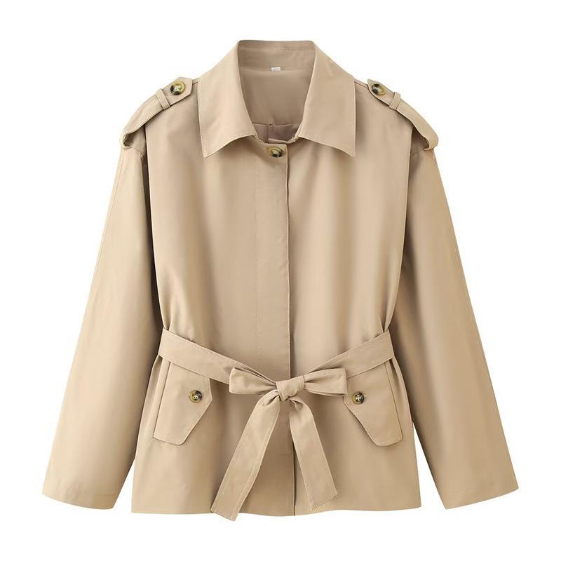 Damen elegante Trenchjacke mit taillierbarem Gürtel und modischen Knopfdetails Drune
