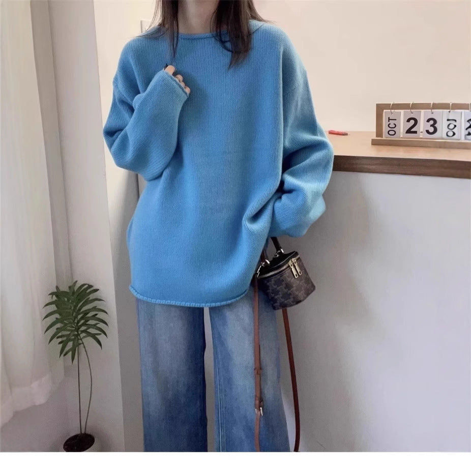 Damen Oversized Strickpullover mit lässigem Schnitt und hohem Kragen Drune