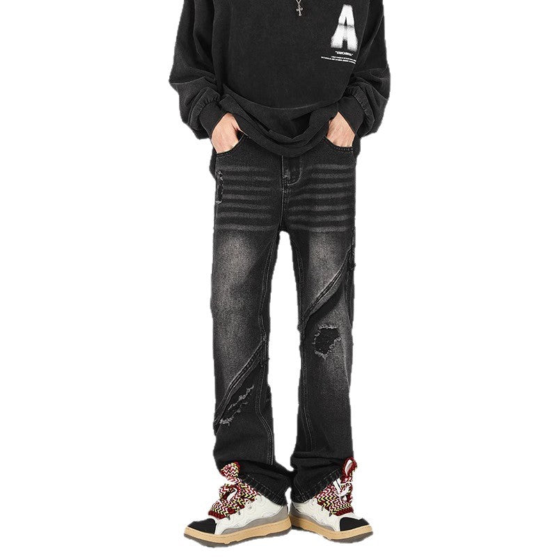 Herren modische Ripped Denim-Jeans im lässigen Schnitt mit asymmetrischem Design Drune