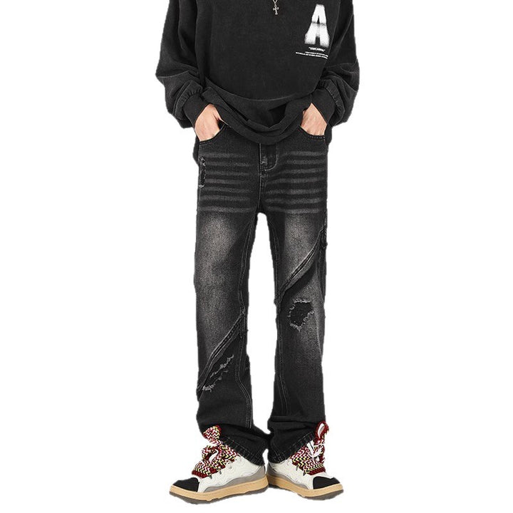 Herren modische Ripped Denim-Jeans im lässigen Schnitt mit asymmetrischem Design Drune