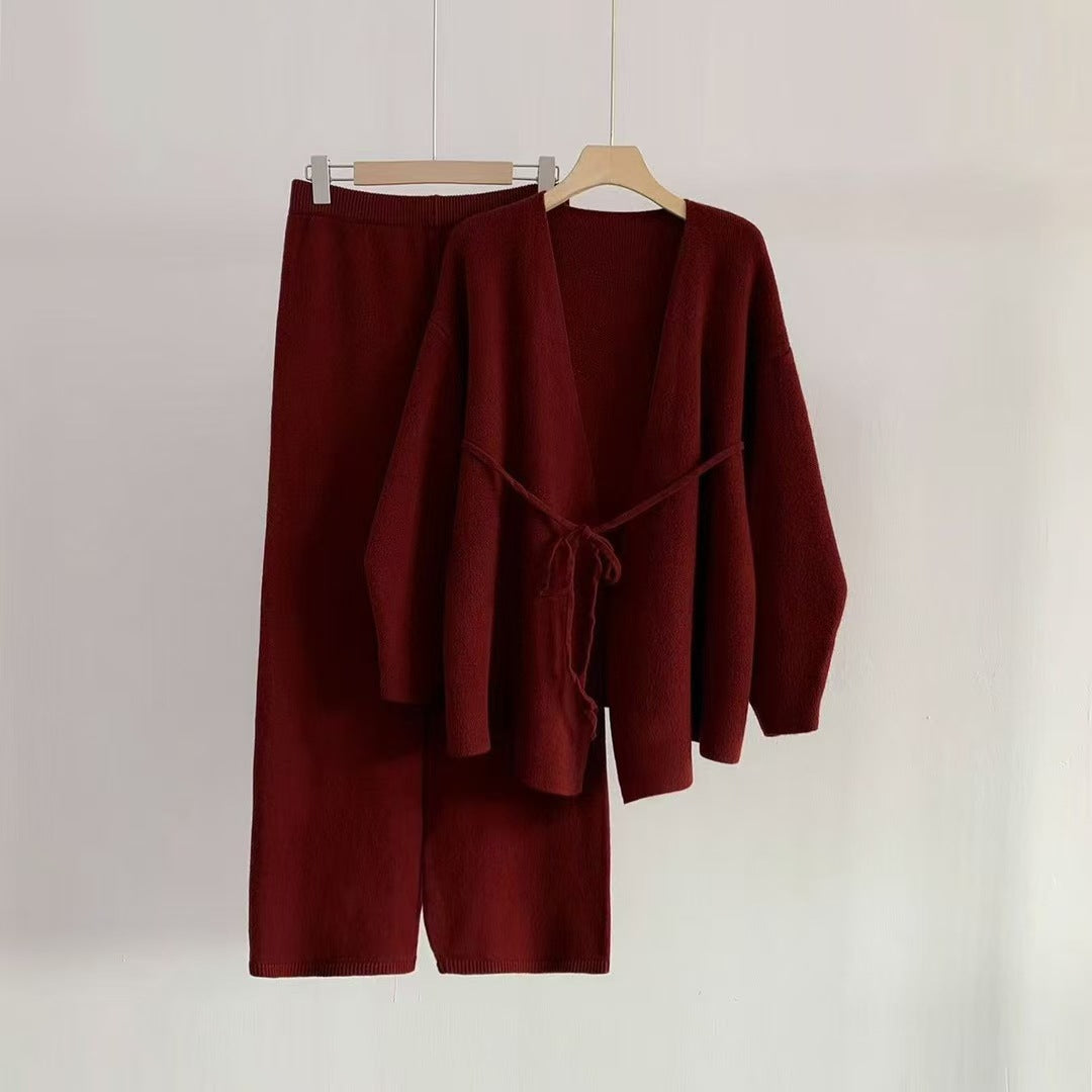 Damen elegantes Wickeloberteil mit weitem Schnitt und passender Hose Drune