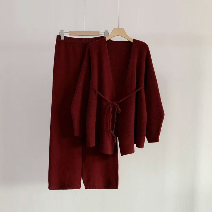 Damen elegantes Wickeloberteil mit weitem Schnitt und passender Hose Drune