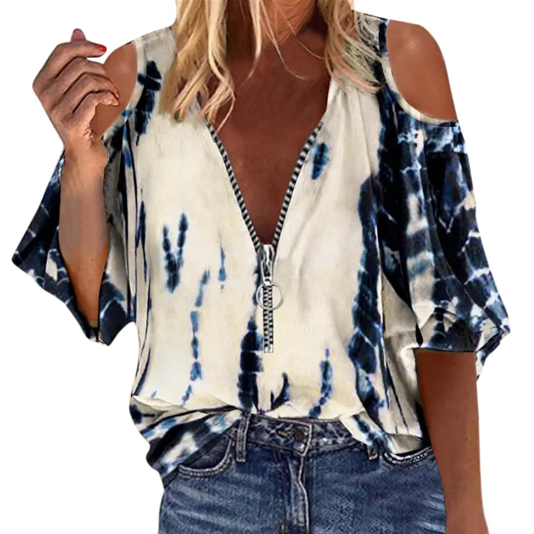 Damen Trendige Bluse mit Kalt-Schulter-Design und Reißverschluss Drune