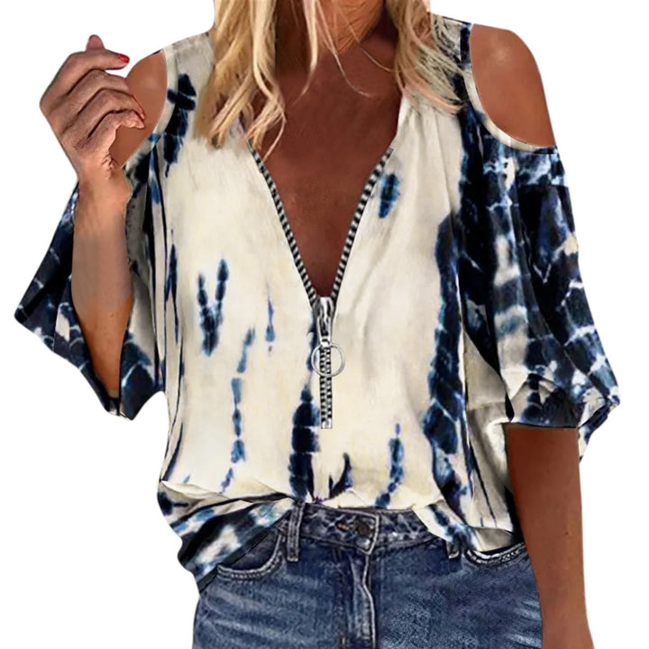 Damen Trendige Bluse mit Kalt-Schulter-Design und Reißverschluss Drune