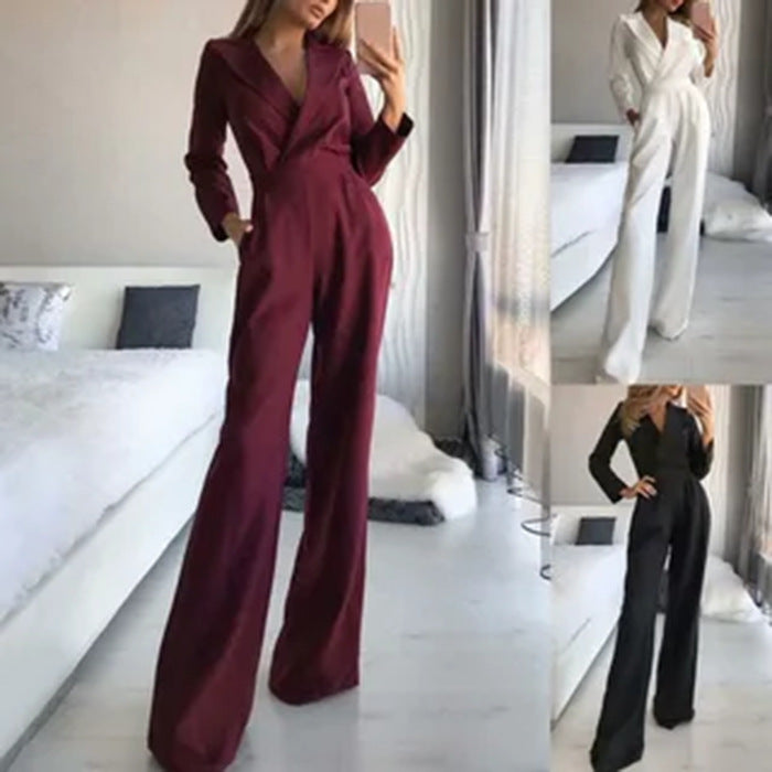 Damen Jumpsuit mit elegantem, figurbetontem Schnitt und weitem Bein Drune