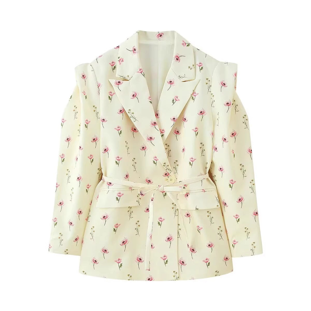 Damen modische Blazerjacke mit Bindegürtel Drune