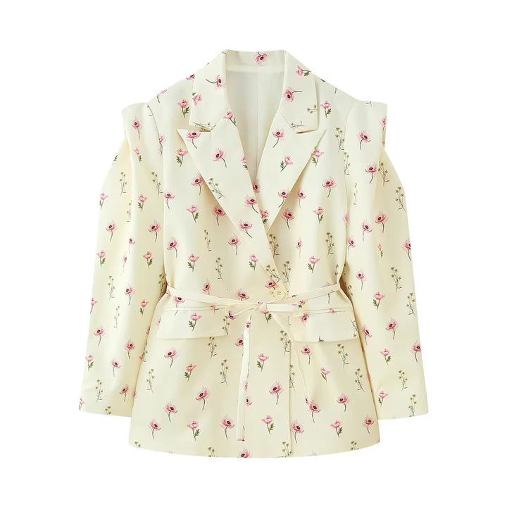 Damen modische Blazerjacke mit Bindegürtel Drune