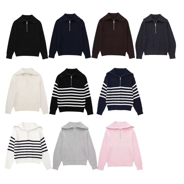 Damen Strickpullover mit hohem Kragen und Reißverschluss Drune