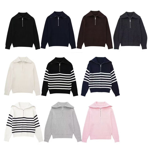 Damen Strickpullover mit hohem Kragen und Reißverschluss Drune
